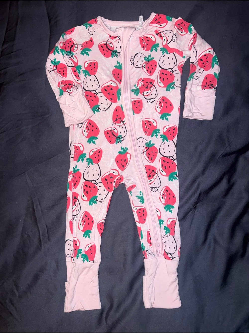 Bamboo Pink Strawberry Print One-Piece Zipper Pajama